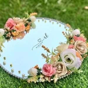 Mirror Tray with Peach and Gold Flowers