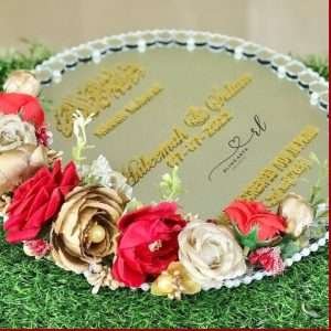 Printed Mirror Tray with Red and Gold Decor