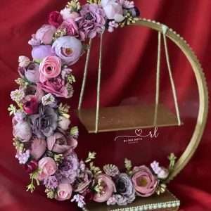 Engagement Ring Stand in Purple and Pink Flowers