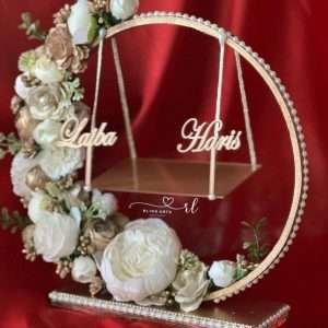 Engagement Ring Stand in White and Gold Flowers