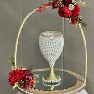 Handle Tray and Pearl Glass with Red and Maroon Decor