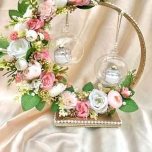 Engagement Ring Stand in shades of Peach Flowers with Leaves