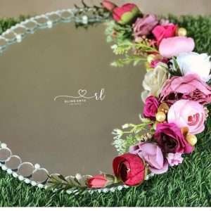 Mirror Tray with Decor in Shades of Pink