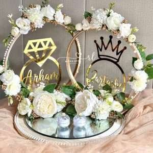 Two Hoop Ring Stand with White Floral Decor