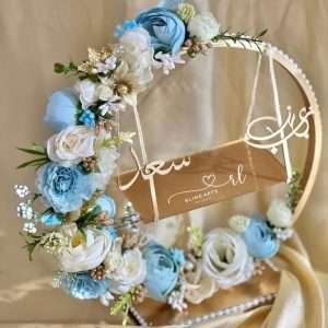 Engagement Ring Stand in Ice Blue and White Flowers