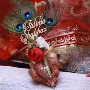 Nikah Pen in Red and White with Peacock Feathers