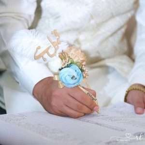 Nikah Pen in Ice Blue and Gold Flower