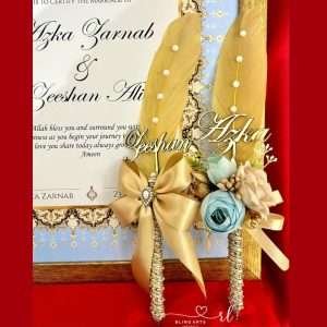Ice Blue and Gold Nikah Pen with Gold Feather