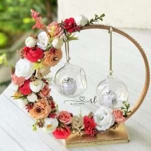 Engagement Ring Stand with Red and Orange Flowers