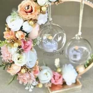Engagement Ring Stand with Peach and Pink Flowers