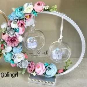 Engagement Ring Stand with Blue and Pink Flowers