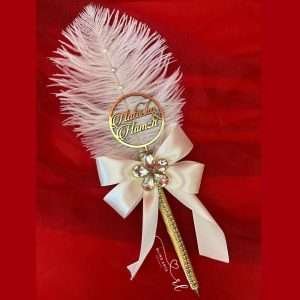 Offwhite Ribbon Bow Pen with stones and circle name