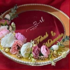Printed Mirror Tray in Pink and White