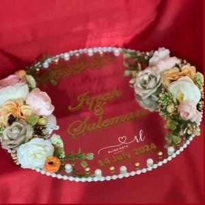 Printed Mirror Tray in Peach and White Flowers