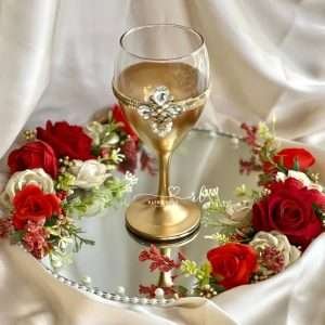 Doodh Pilai Set in Red and Gold with Gold Glass