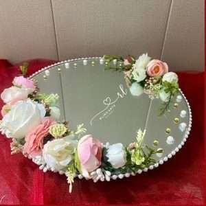 Mirror Tray in Pink and White Flower Decor