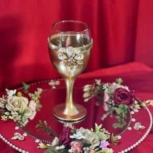 Doodh Pilai Set in Maroon with wood base and a Gold Glass