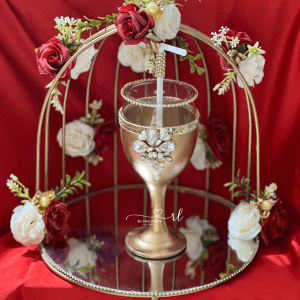 Metal Doodh Pilai Set in Red and White flowers