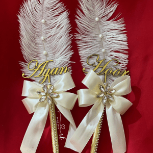 Offwhite Ribbon Bow Pens with Stones