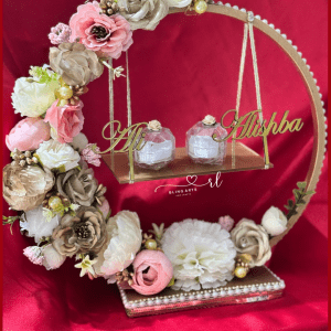 Engagement Ring Stand in Pink White and Gold  with Swing