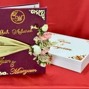Dark Pink Nikah Booklet with White Box