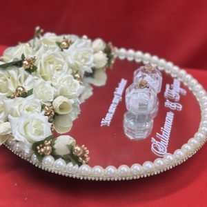Printed mirror tray with heavy rose decor