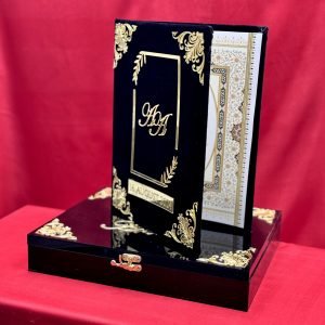 Black and gold nikah booklet with black acrylic box