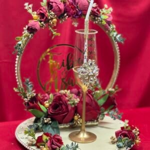 Maroon Doodh Pilai Tray with embellished glass