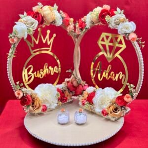 Peach Red and White double hoop ring stand