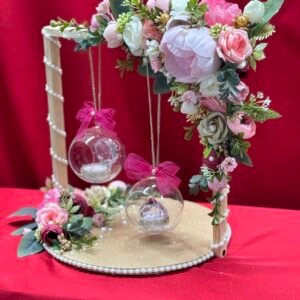 Pink Floral Ring Stand with Glass holders
