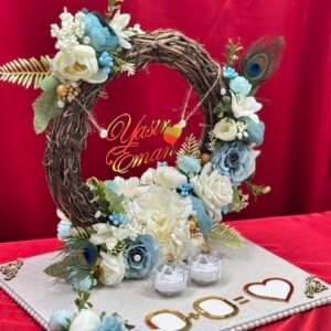 Blue Floral Wreath Engagement Stand