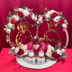 Red and White double hoop ring stand