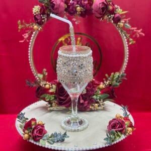 Maroon Doodh Pilai set with Lace glass