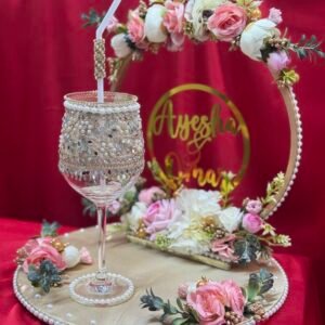 Pink Doodh Pilai set with embellished glass
